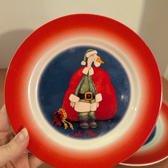 Vintage 1998 Will Bullas Christmas Santa O'Claus Goose Natural Wonders Plates 8" - Picture 2 of 6